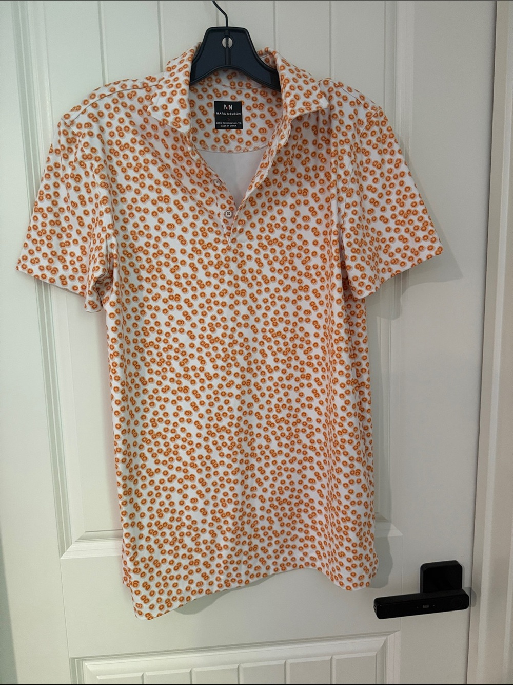 White Polo with Orange Dot Print